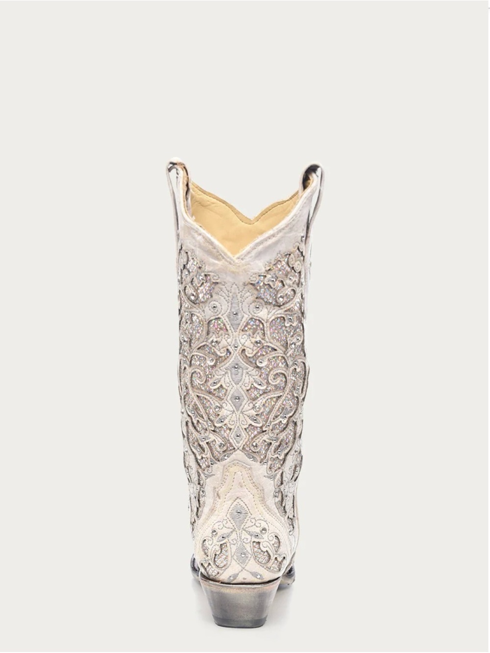Embroidered Cream Women's Heeled Cowboy Boots - Picture 4 of 5